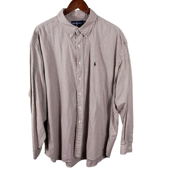 Ralph Lauren Blake Men's Size XXL Brown Windowpane Long Sleeve Button Down Shirt - Picture 1 of 11